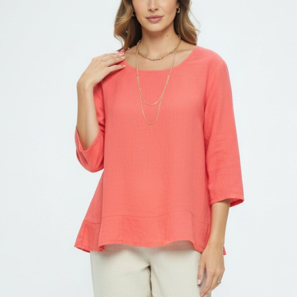 Match Point USA 100% Linen Ruffle Bottom Top